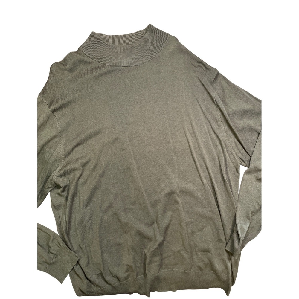 100% Silk Jos. A. Bank Moss‎ Green Mock Neck Long Sleeve Knit Sweater Top